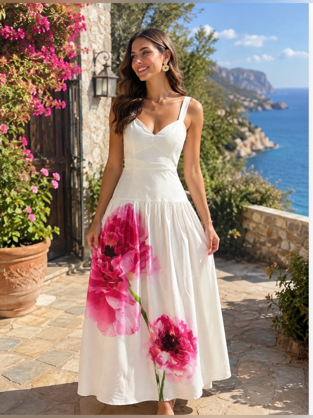 Express White Maxi Dress with Pink Floral Print